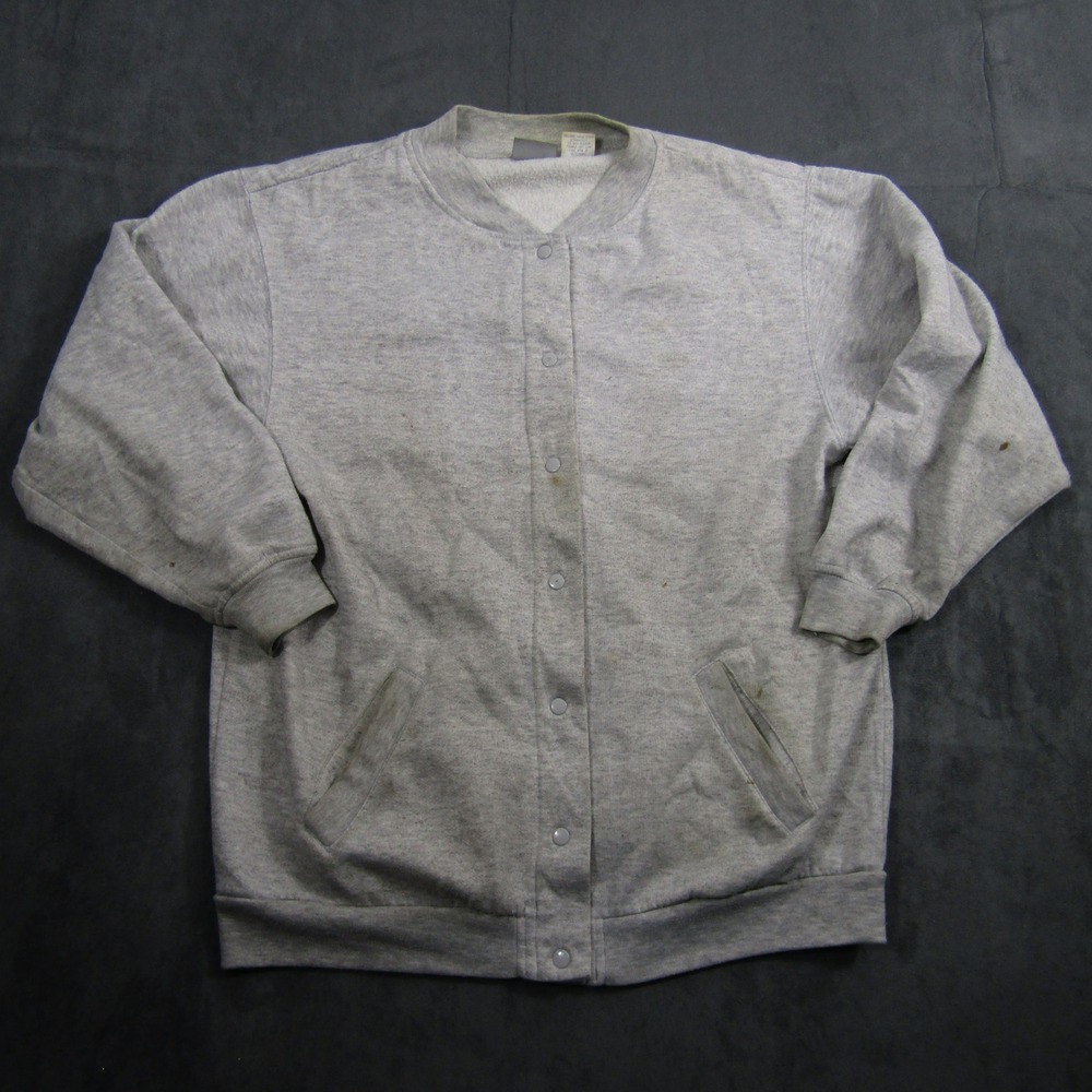 Blair Snap Front Sweatshirt Women Medium Gray Vintage Fleece Bomber Jacket 00714